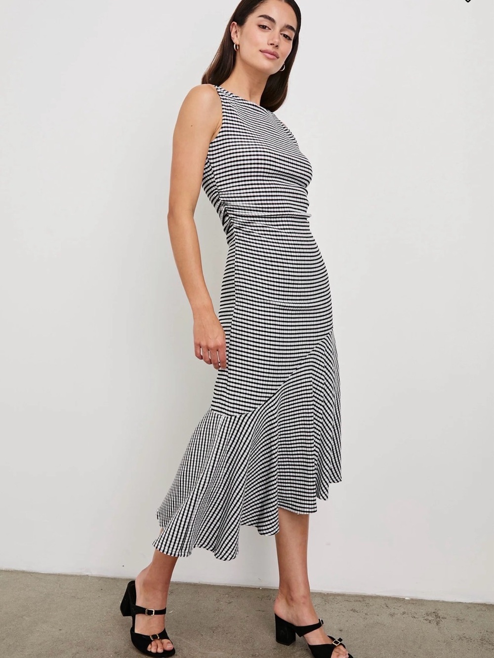 Rails Black and White Gingham Asymmetrical Midi Dress